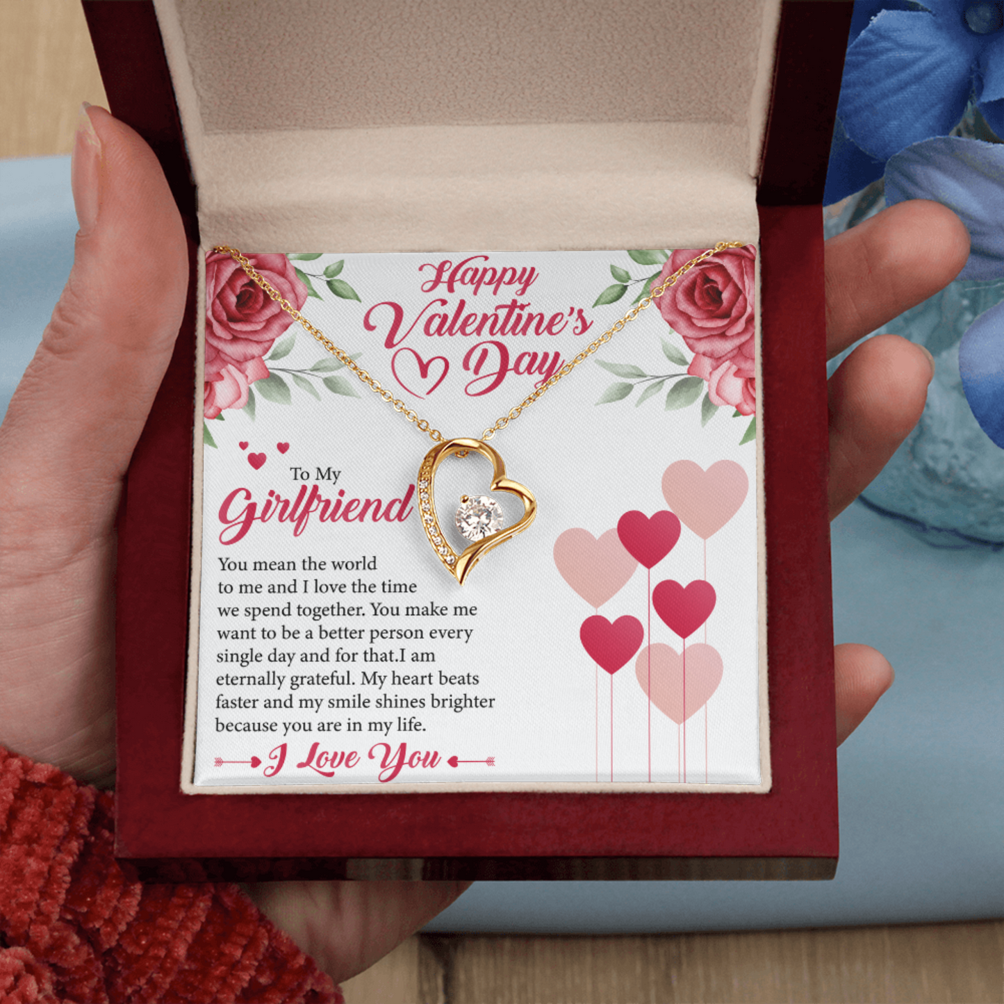 To My Girlfriend, My Valentine, Valentines Day Gift For Girlfriend, Heart Pendant Necklace, Heart Necklace with Message Card