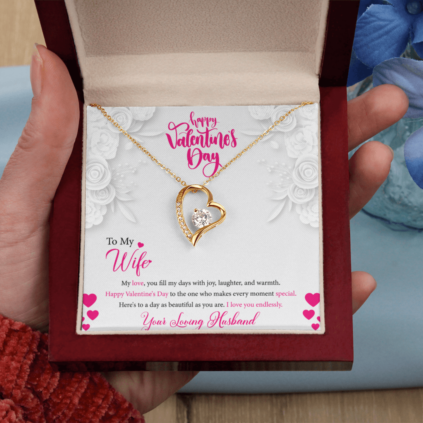 Valentine's heart necklace with message card