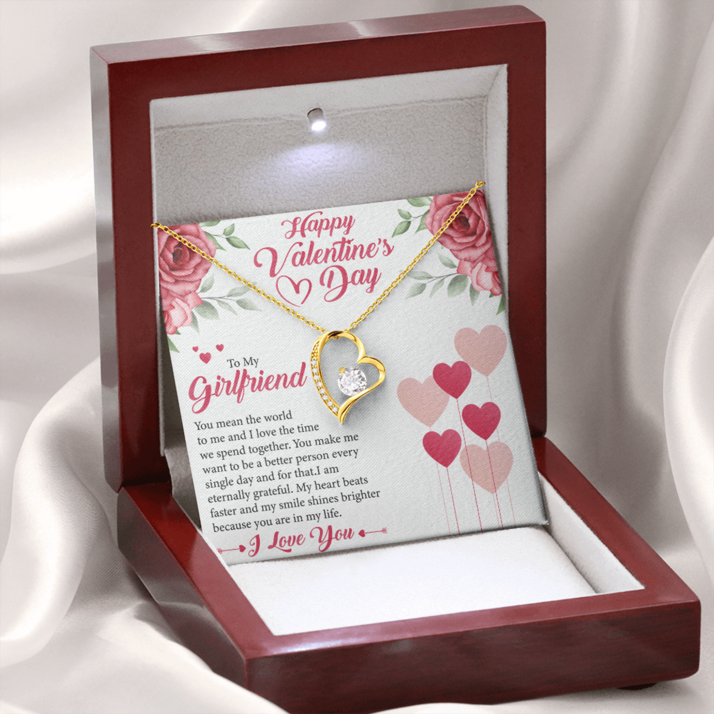 To My Girlfriend, My Valentine, Valentines Day Gift For Girlfriend, Heart Pendant Necklace, Heart Necklace with Message Card