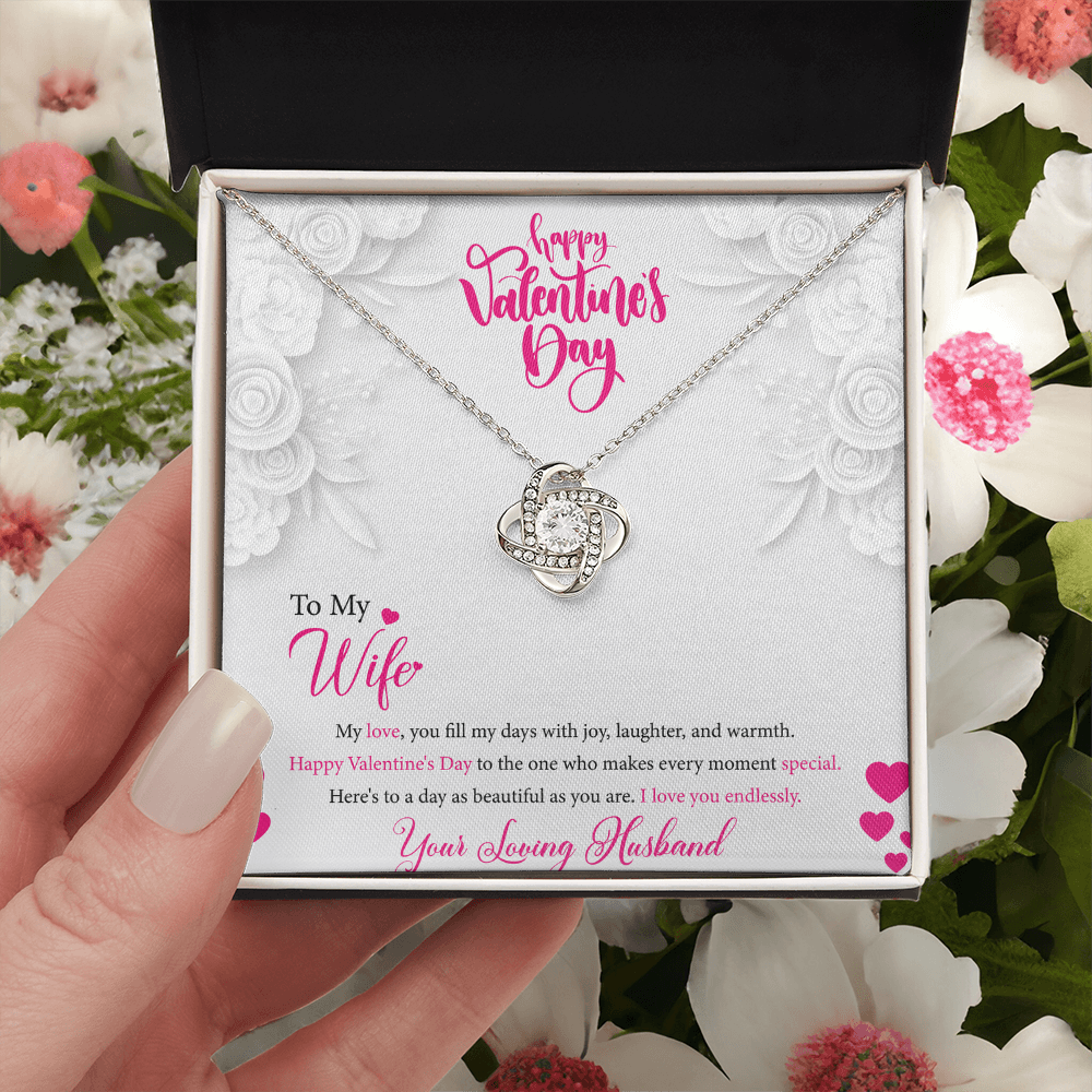 To My Wife, My Valentine, Valentines Day Gift For Wife, Love Knot Pendant Necklace, Love Knot Necklace with Message Card for Wife