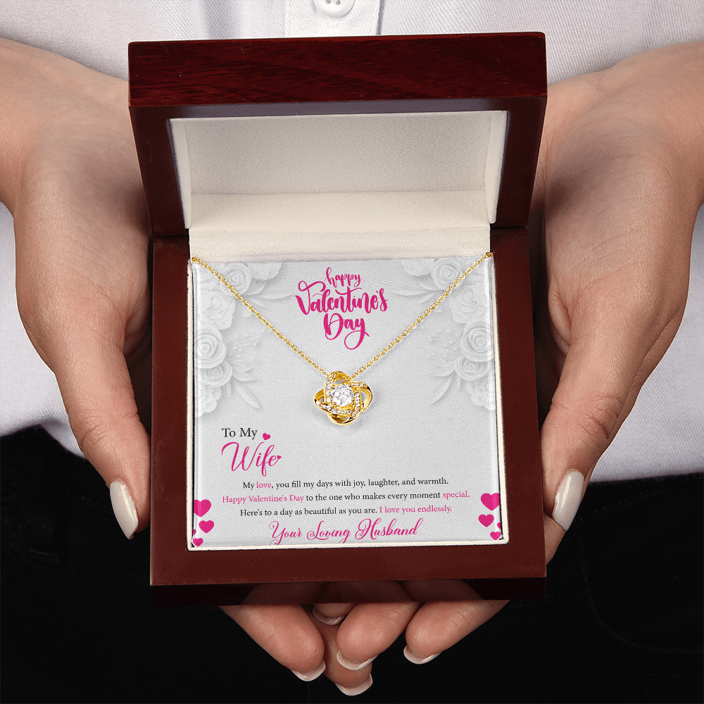 To My Wife, My Valentine, Valentines Day Gift For Wife, Love Knot Pendant Necklace, Love Knot Necklace with Message Card for Wife