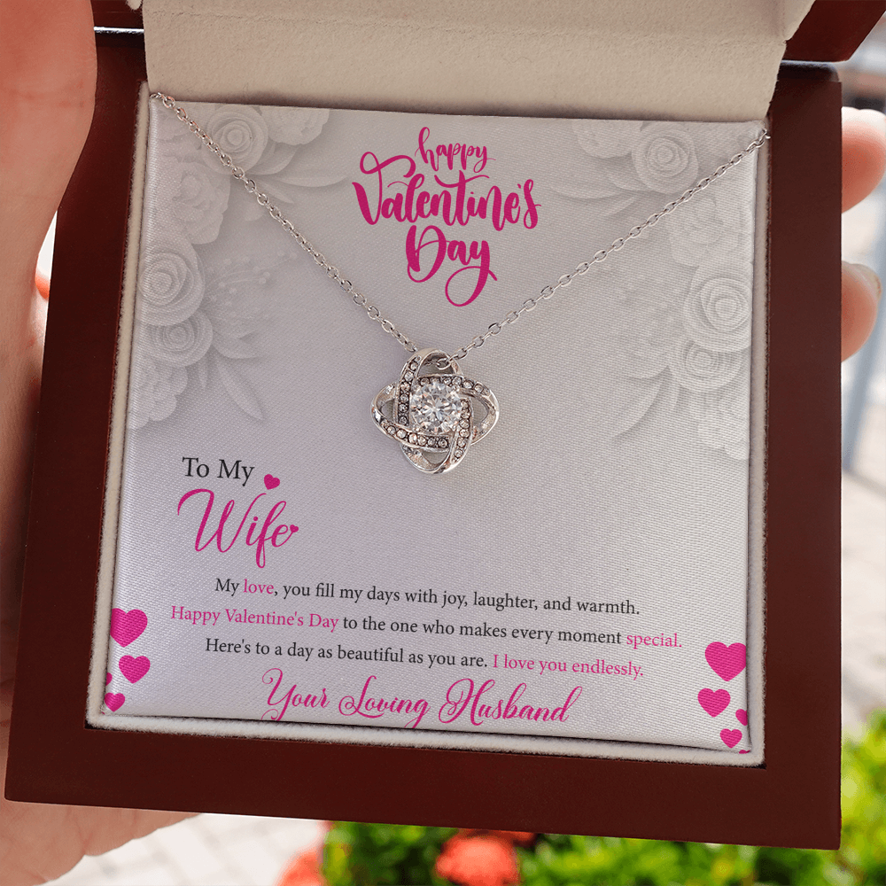 To My Wife, My Valentine, Valentines Day Gift For Wife, Love Knot Pendant Necklace, Love Knot Necklace with Message Card for Wife