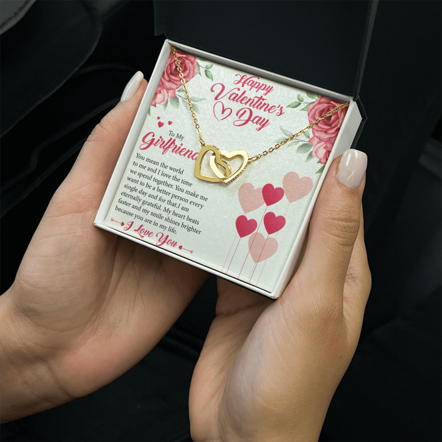 To My Girlfriend, My Valentine, Valentines Day Gift For Girlfriend, Interlocking Hearts Necklace with Message Card