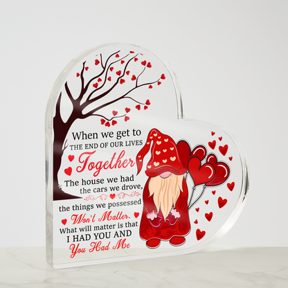 Together Keepsake, Sentiment Gift for Wife, Partner, Soulmate, Husband, Acrylic Heart Plaque, Loving Message of Being Together