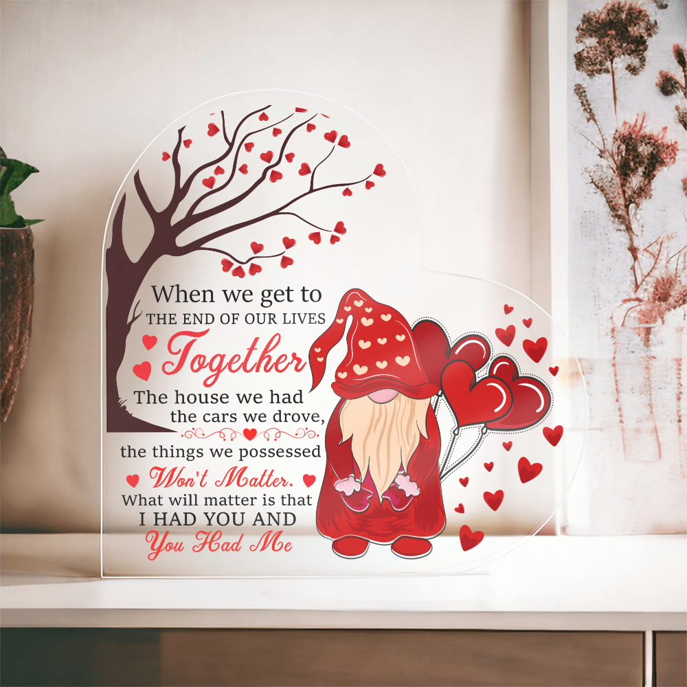 Together Keepsake, Sentiment Gift for Wife, Partner, Soulmate, Husband, Acrylic Heart Plaque, Loving Message of Being Together