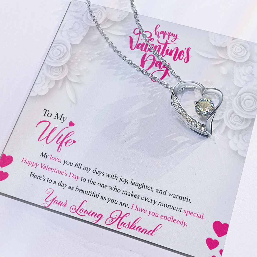 To My Wife, My Valentine, Valentines Day Gift For Wife, Heart Pendant Necklace, Heart Necklace with Message Card