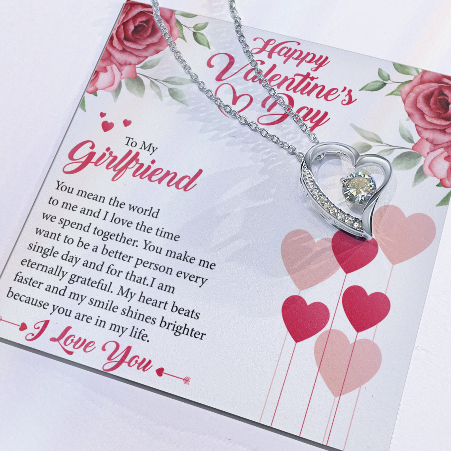 To My Girlfriend, My Valentine, Valentines Day Gift For Girlfriend, Heart Pendant Necklace, Heart Necklace with Message Card