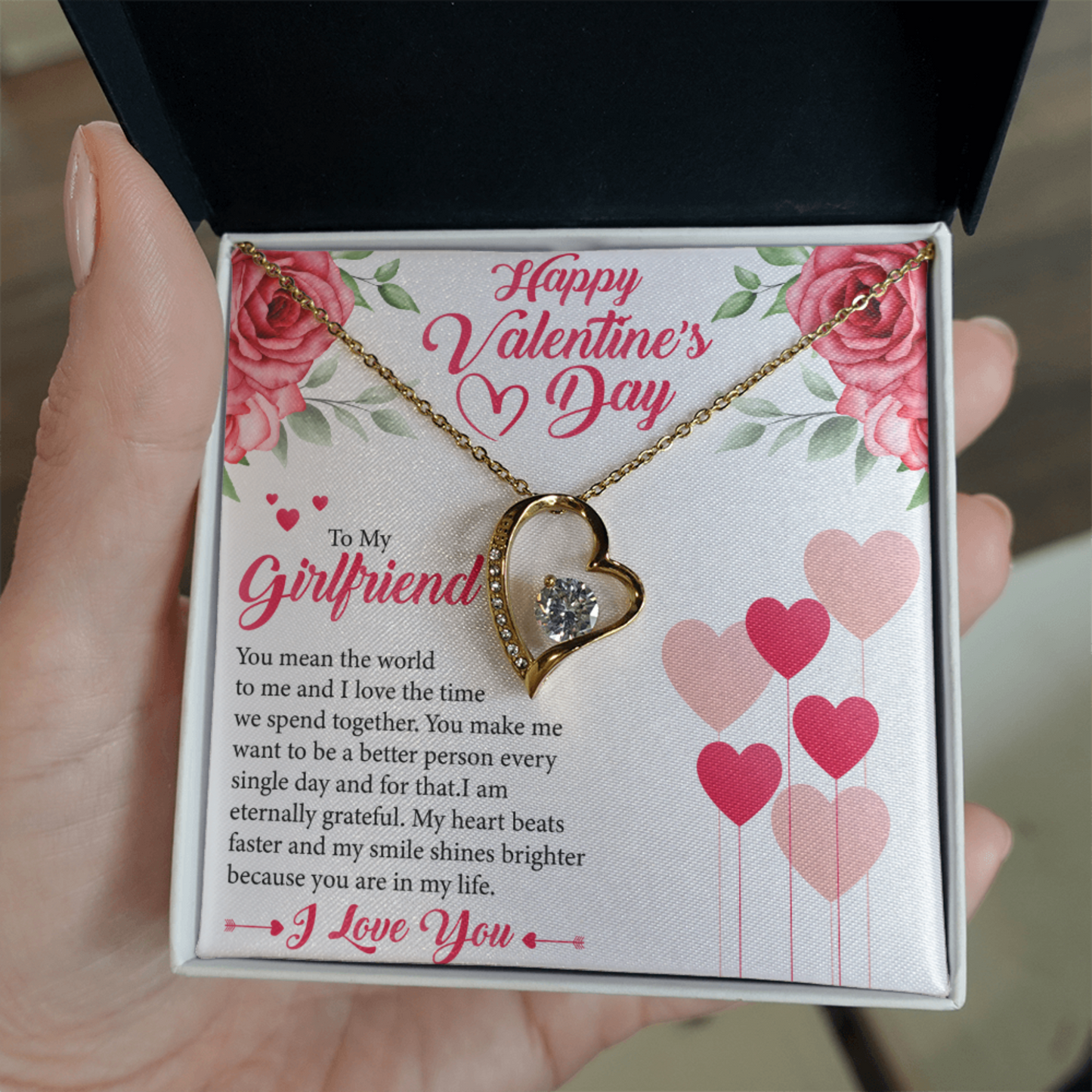 To My Girlfriend, My Valentine, Valentines Day Gift For Girlfriend, Heart Pendant Necklace, Heart Necklace with Message Card