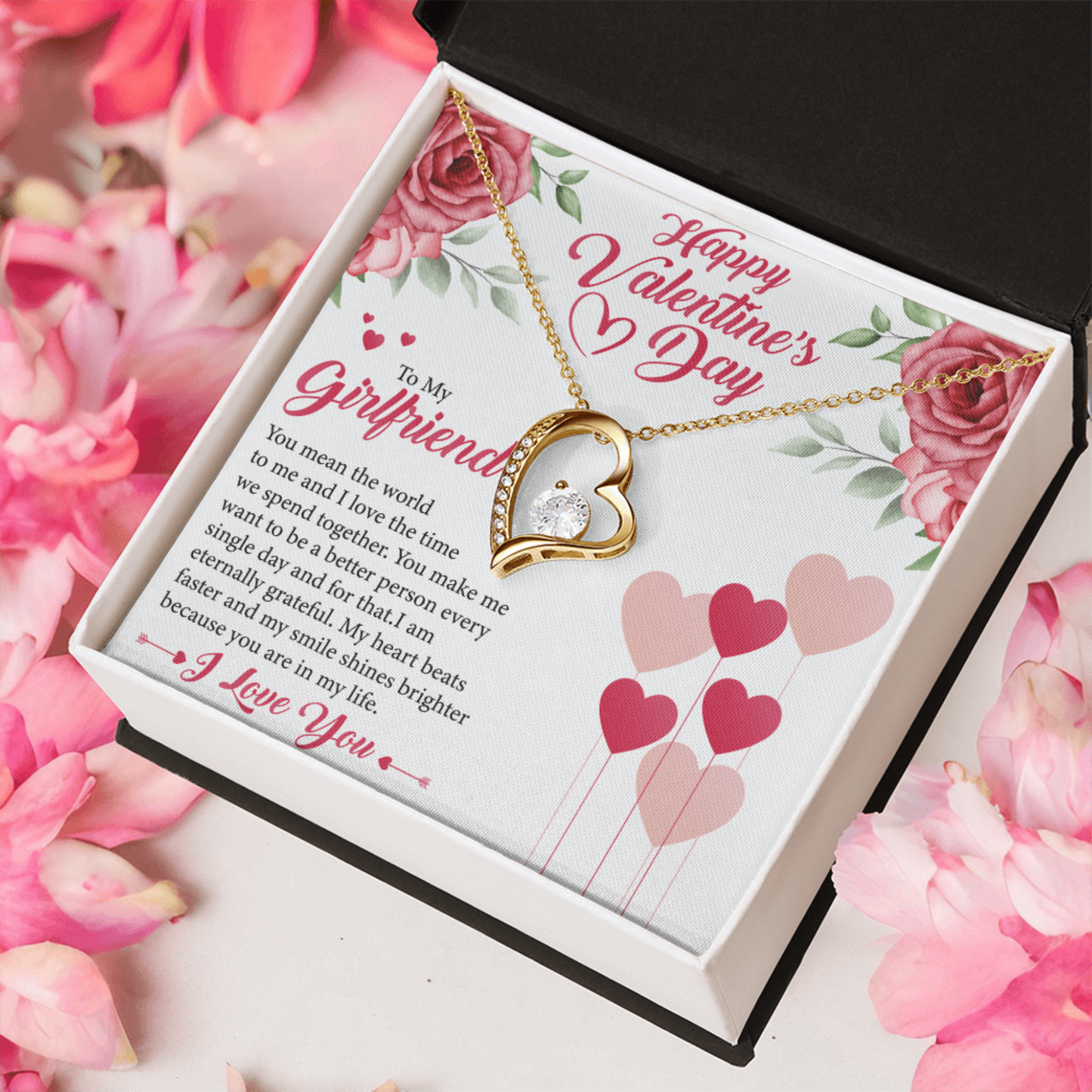 To My Girlfriend, My Valentine, Valentines Day Gift For Girlfriend, Heart Pendant Necklace, Heart Necklace with Message Card