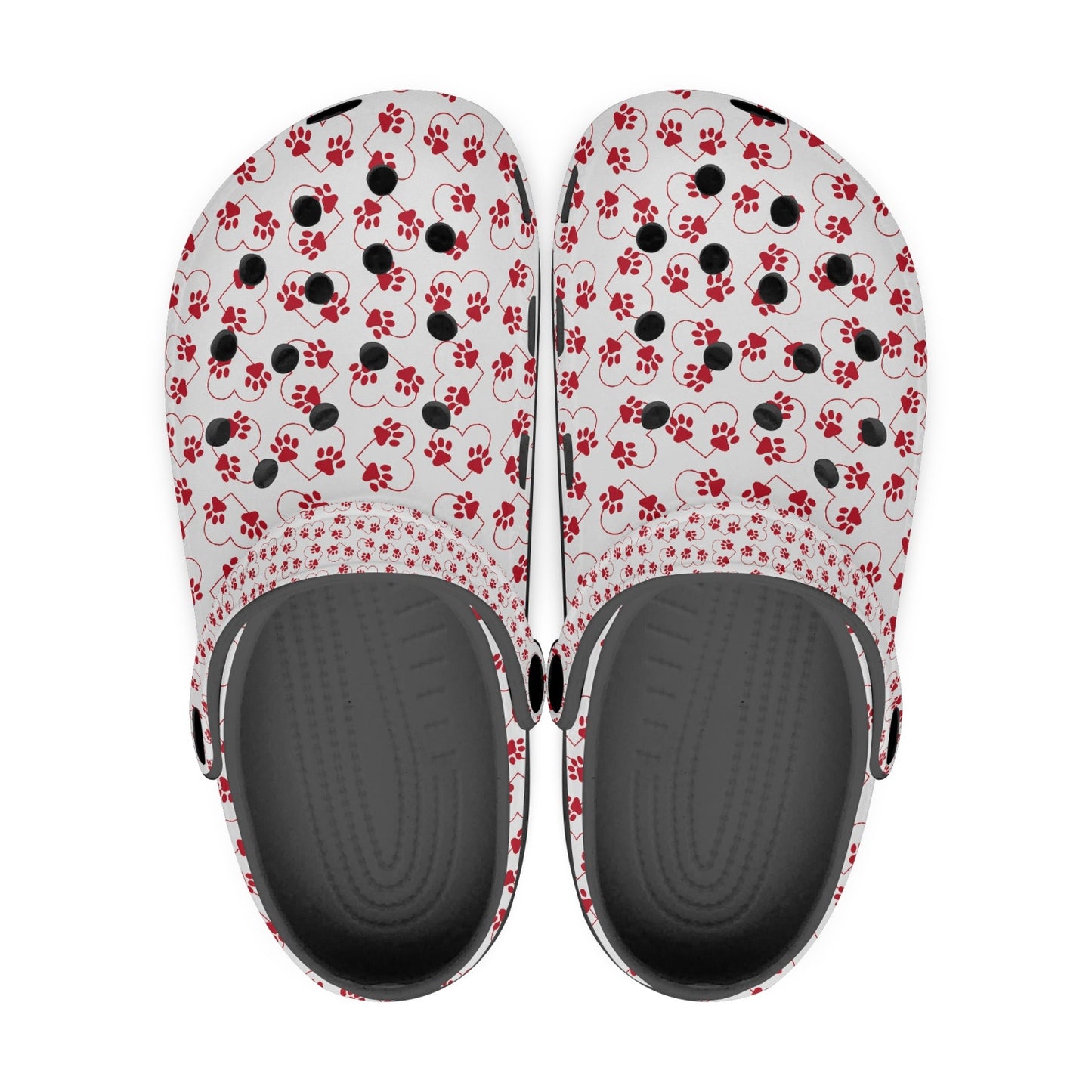 Paw Prints and Hearts, Red, Black Soles