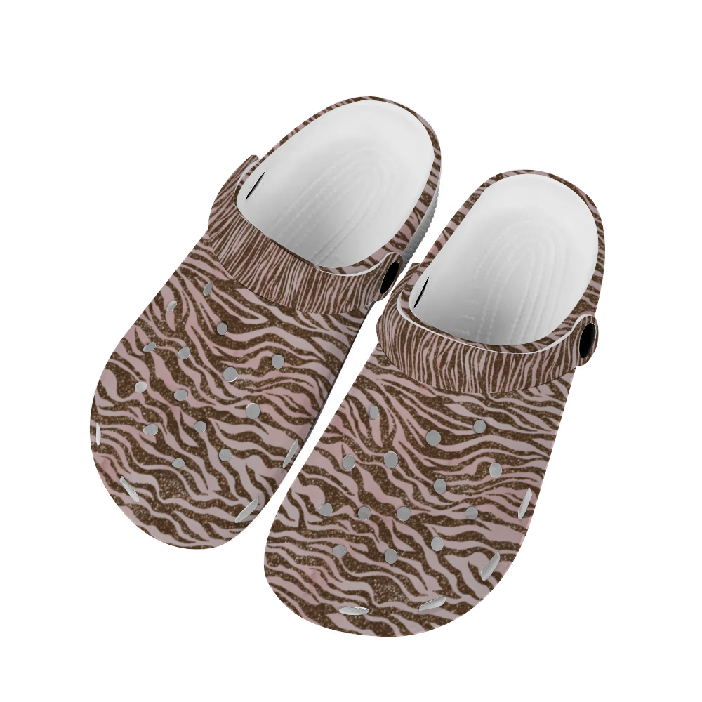 Animal Print Clogs, Pink and Brown Tiger Stripes Shoes, Animal Stripes Slip On's