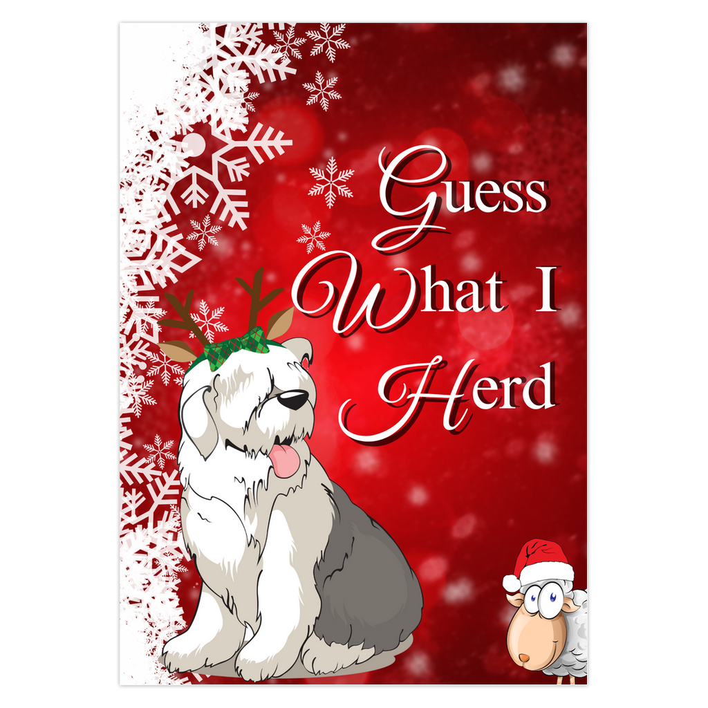 Guess What I Herd - Santa Paws, 5x7" Old English Sheepdog Christmas Card