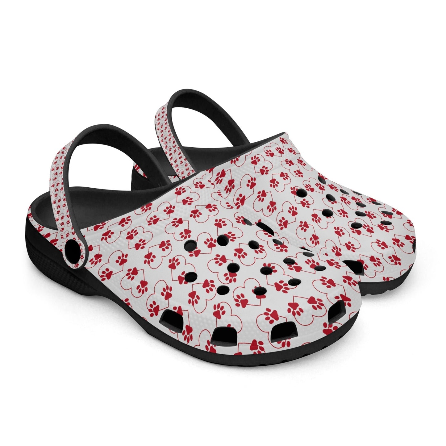 Paw Prints and Hearts, Red, Black Soles