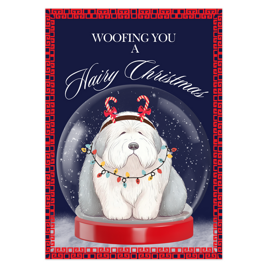 Woofing You Hairy Christmas - 5x7" Old English Sheepdog Christmas Card