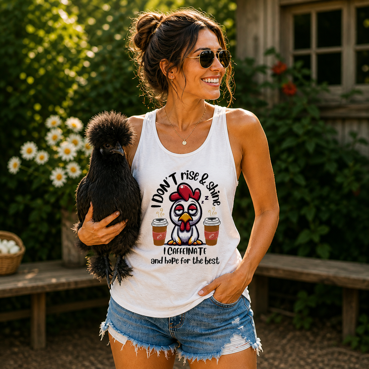 "I Don’t Rise & Shine, I Caffeinate..." - Women's Flowy Racer Back Tank Top