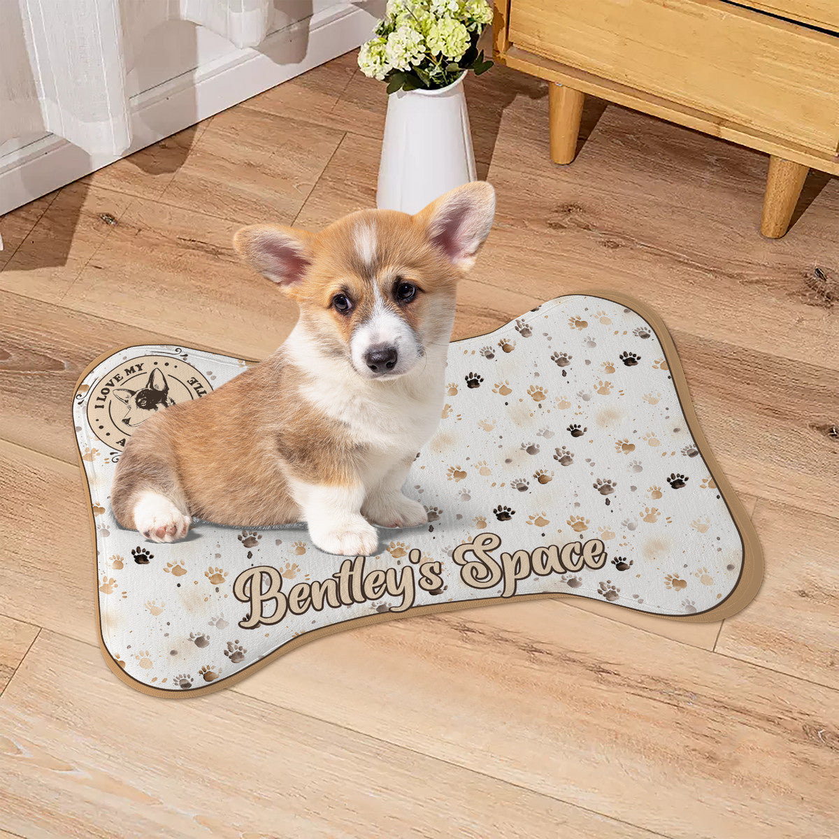 Water Colored Paw Prints - Dog Bone Rug - Personalized