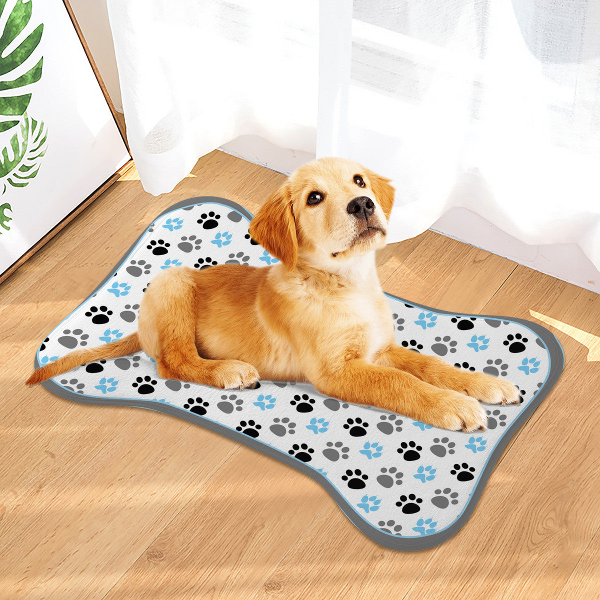 Brown and Blue Big Paws Prints - Dog Bone Rug