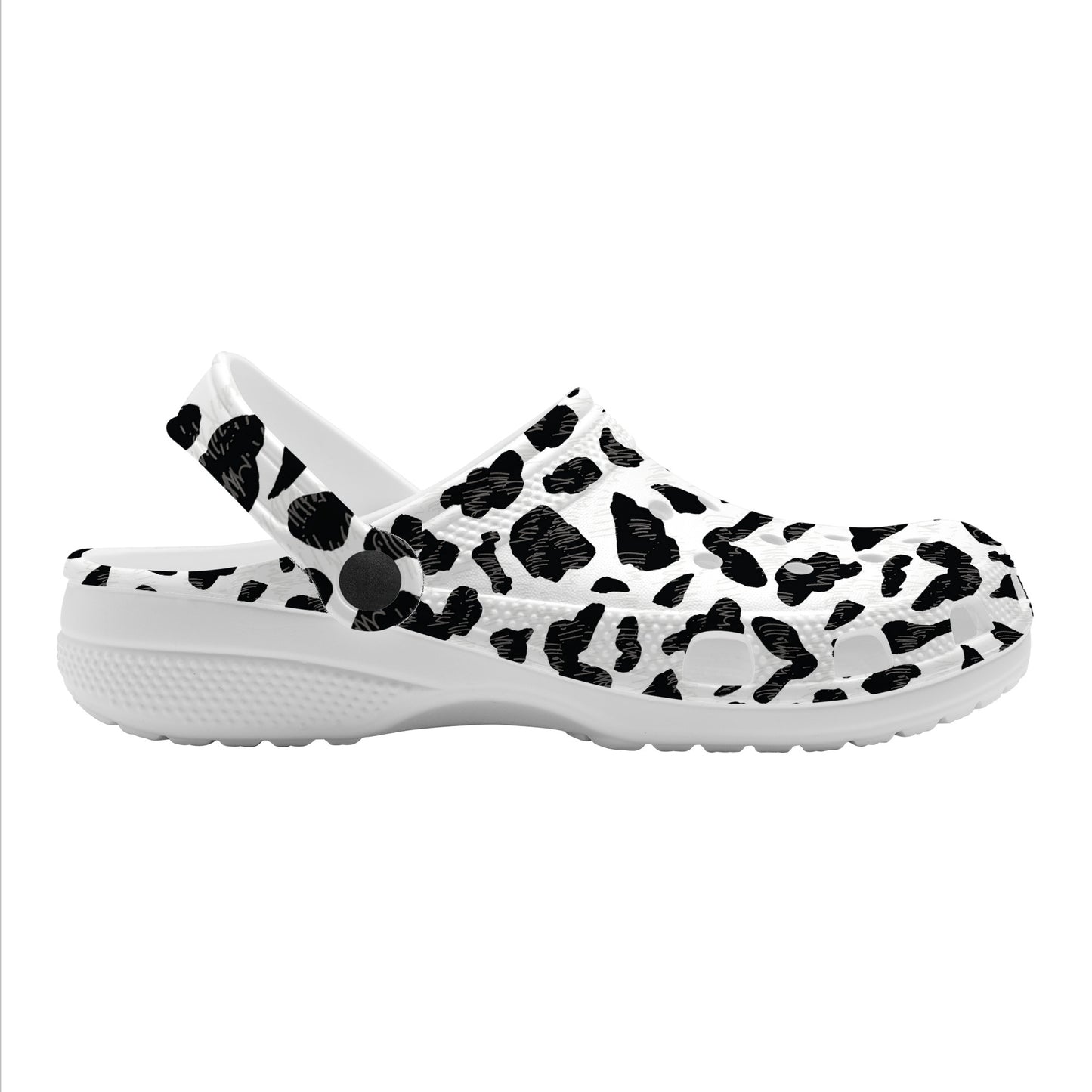 Clogs Animal Print, Slide-On's Cow Hide, Black and White