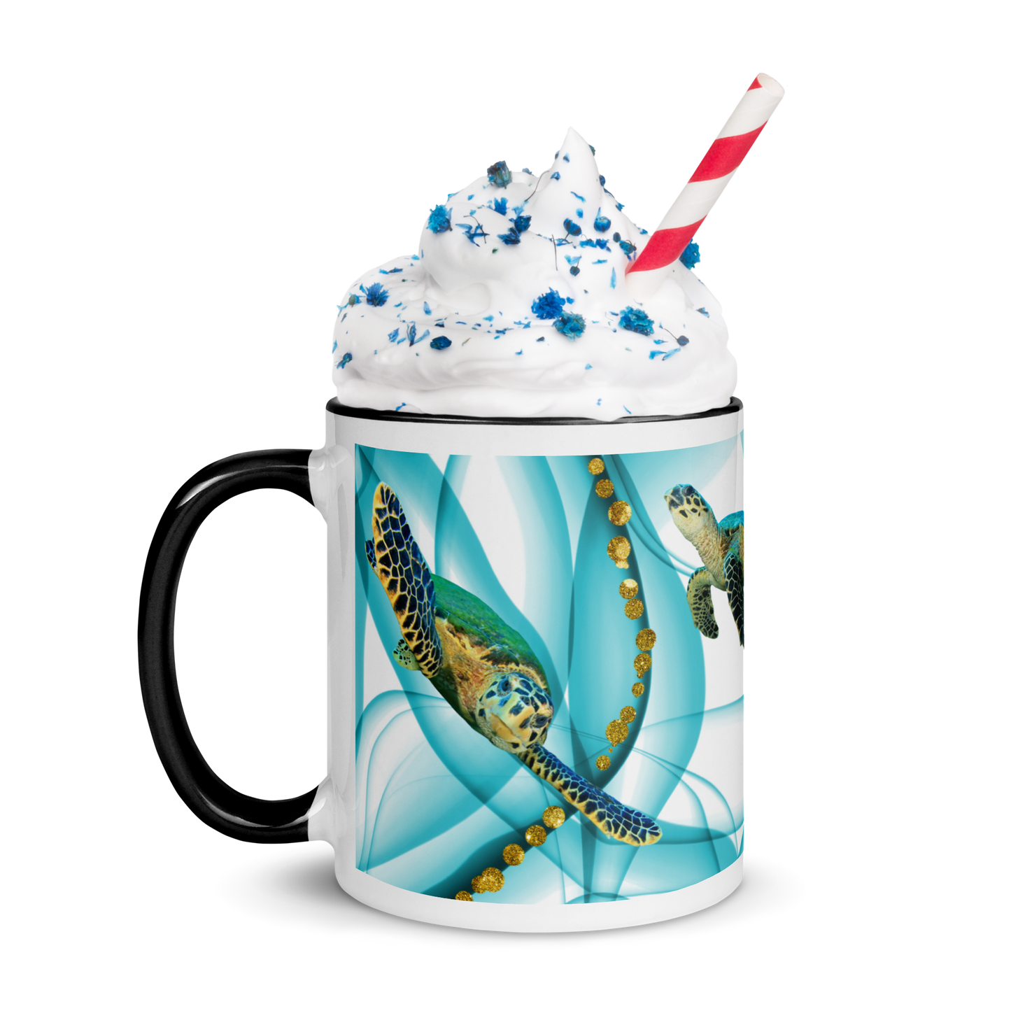 Sea Turtle - Fins Down, Blue Swirl Coffee Mug, 11 oz