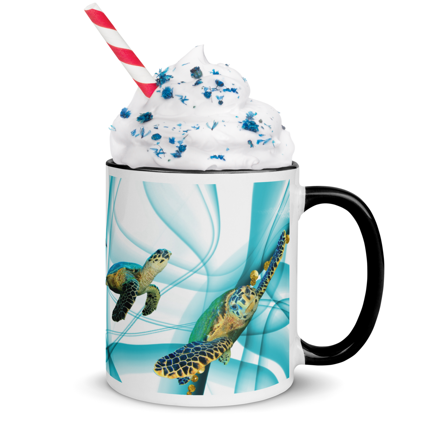 Sea Turtle - Fins Down, Blue Swirl Coffee Mug, 11 oz