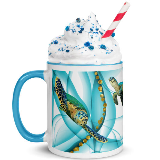 Sea Turtle - Fins Down, Blue Swirl Coffee Mug, 11 oz