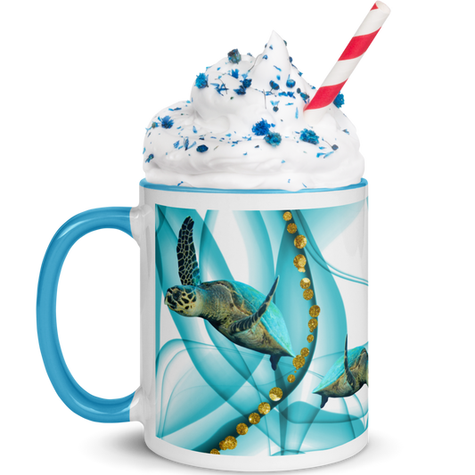 Sea Turtle - Fins Up,  Blue Swirls, Coffee Mug, 11oz