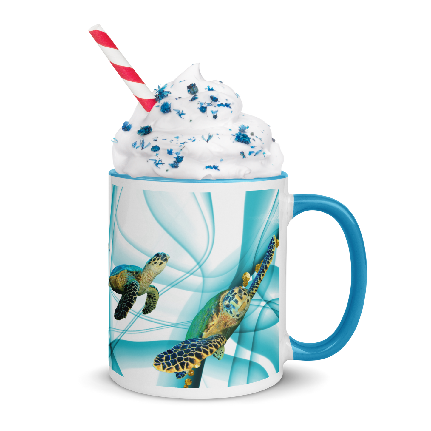 Sea Turtle - Fins Down, Blue Swirl Coffee Mug, 11 oz