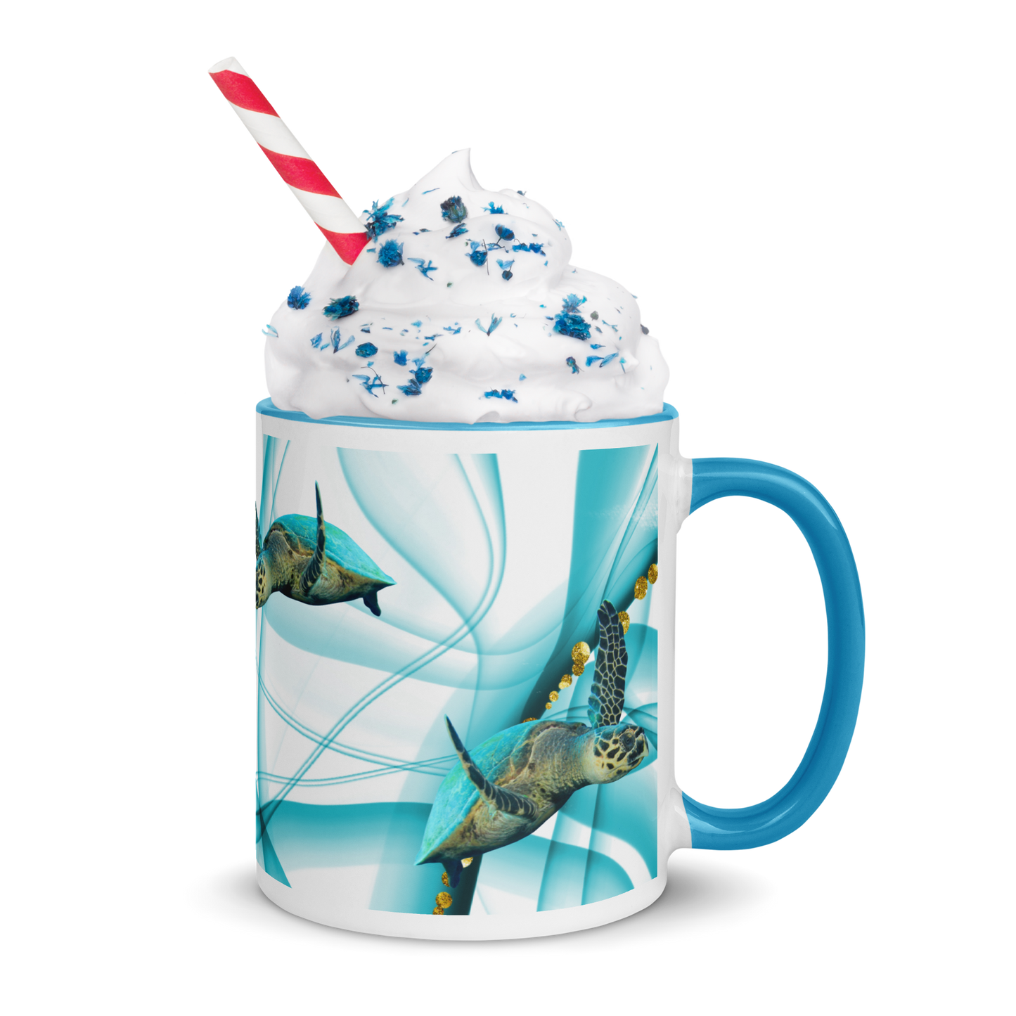 Sea Turtle - Fins Up,  Blue Swirls, Coffee Mug, 11oz