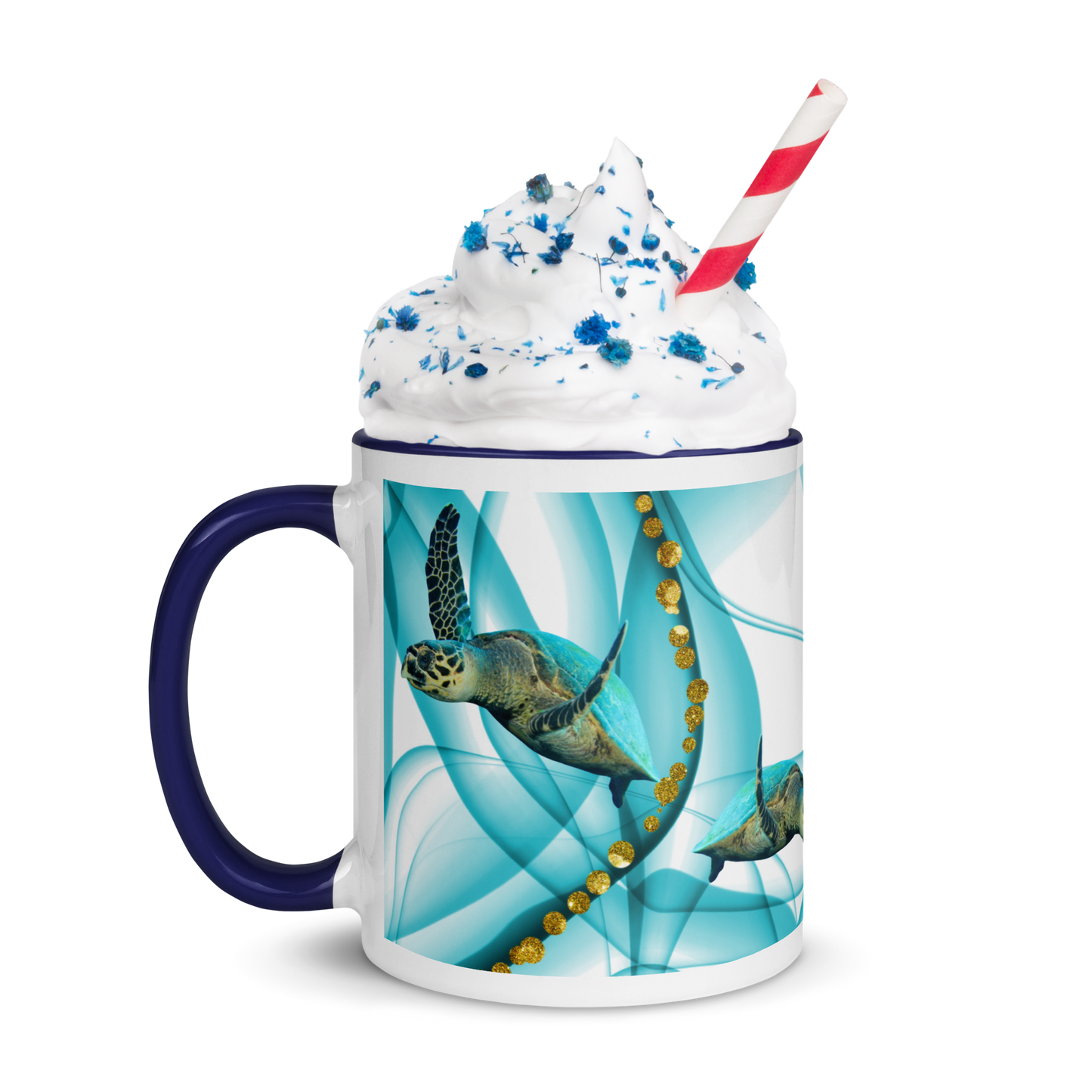 Sea Turtle - Fins Up,  Blue Swirls, Coffee Mug, 11oz