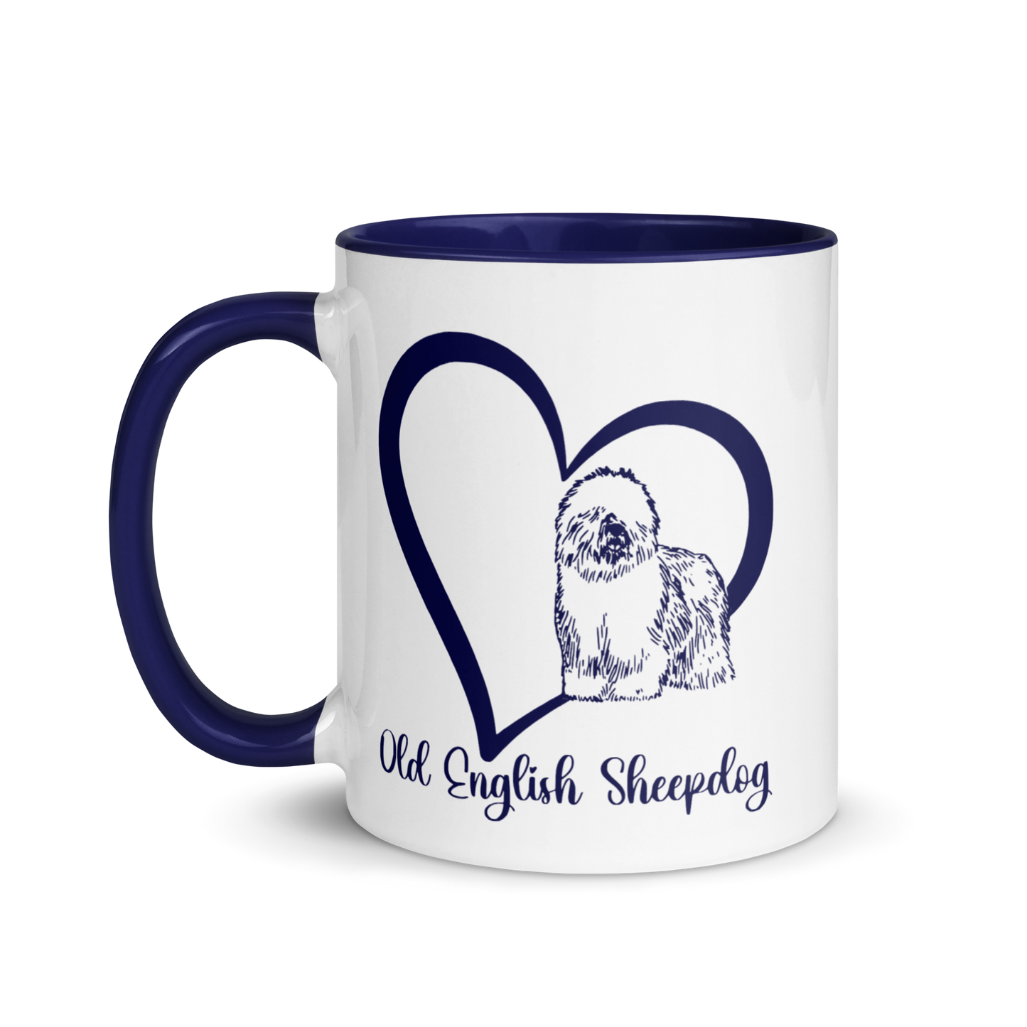 Old English Sheepdog Heart Blue Ceramic Mug