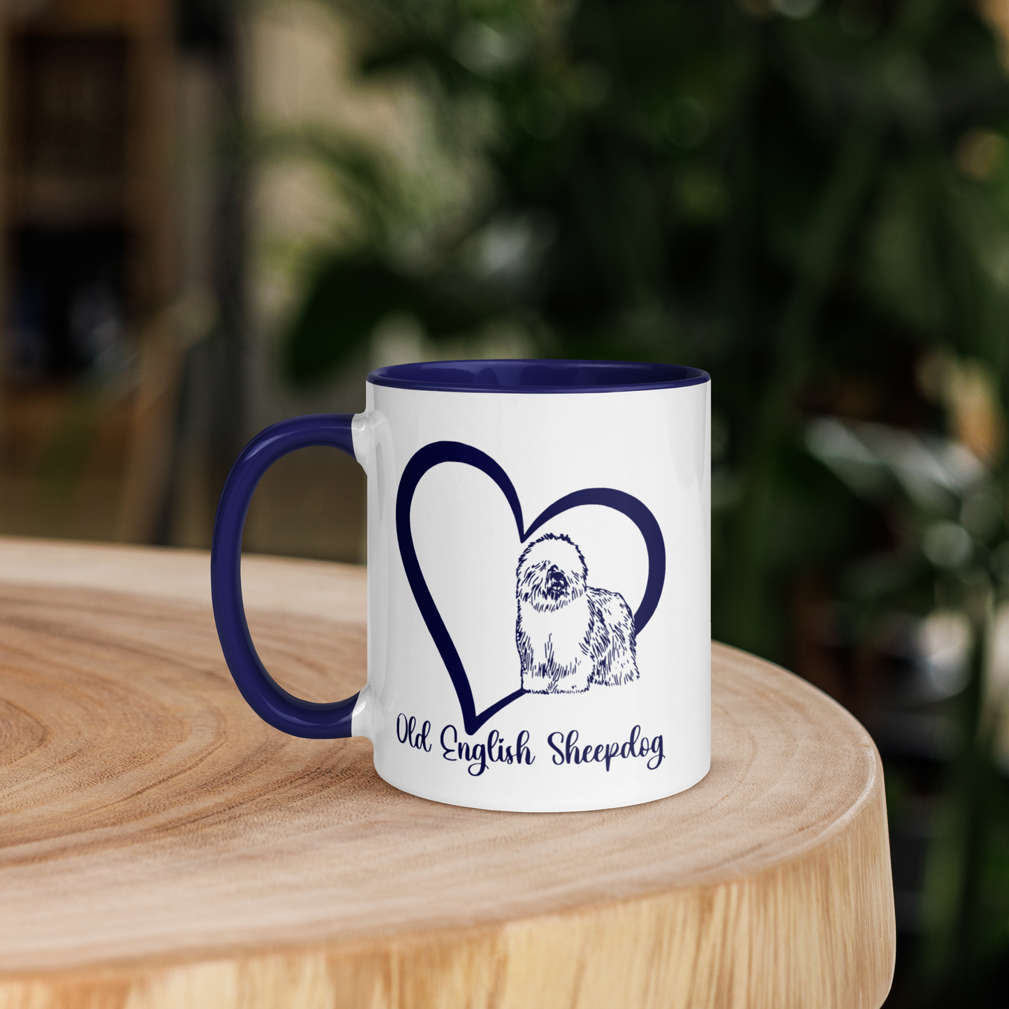 Old English Sheepdog Heart Blue Ceramic Mug