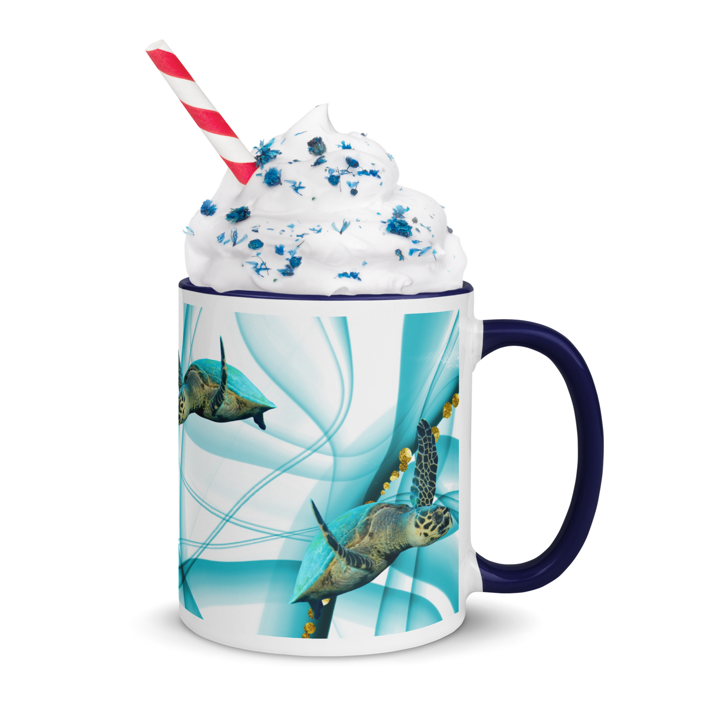 Sea Turtle - Fins Up,  Blue Swirls, Coffee Mug, 11oz