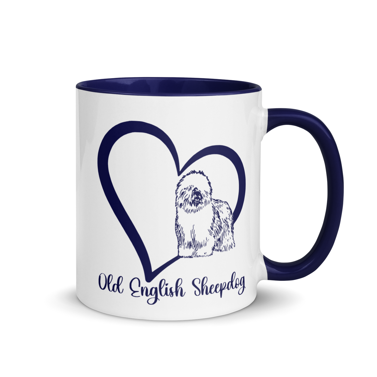 Old English Sheepdog Heart Blue Ceramic Mug