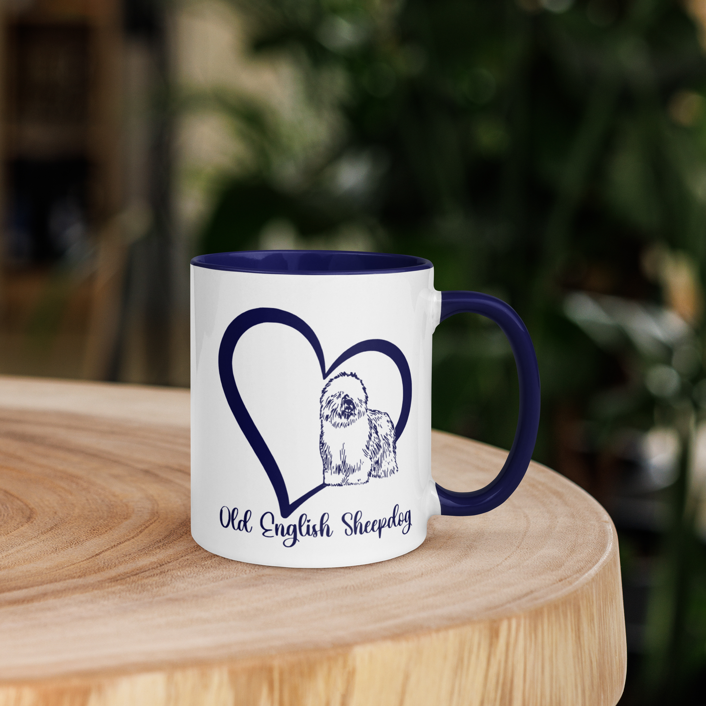 Old English Sheepdog Heart Blue Ceramic Mug