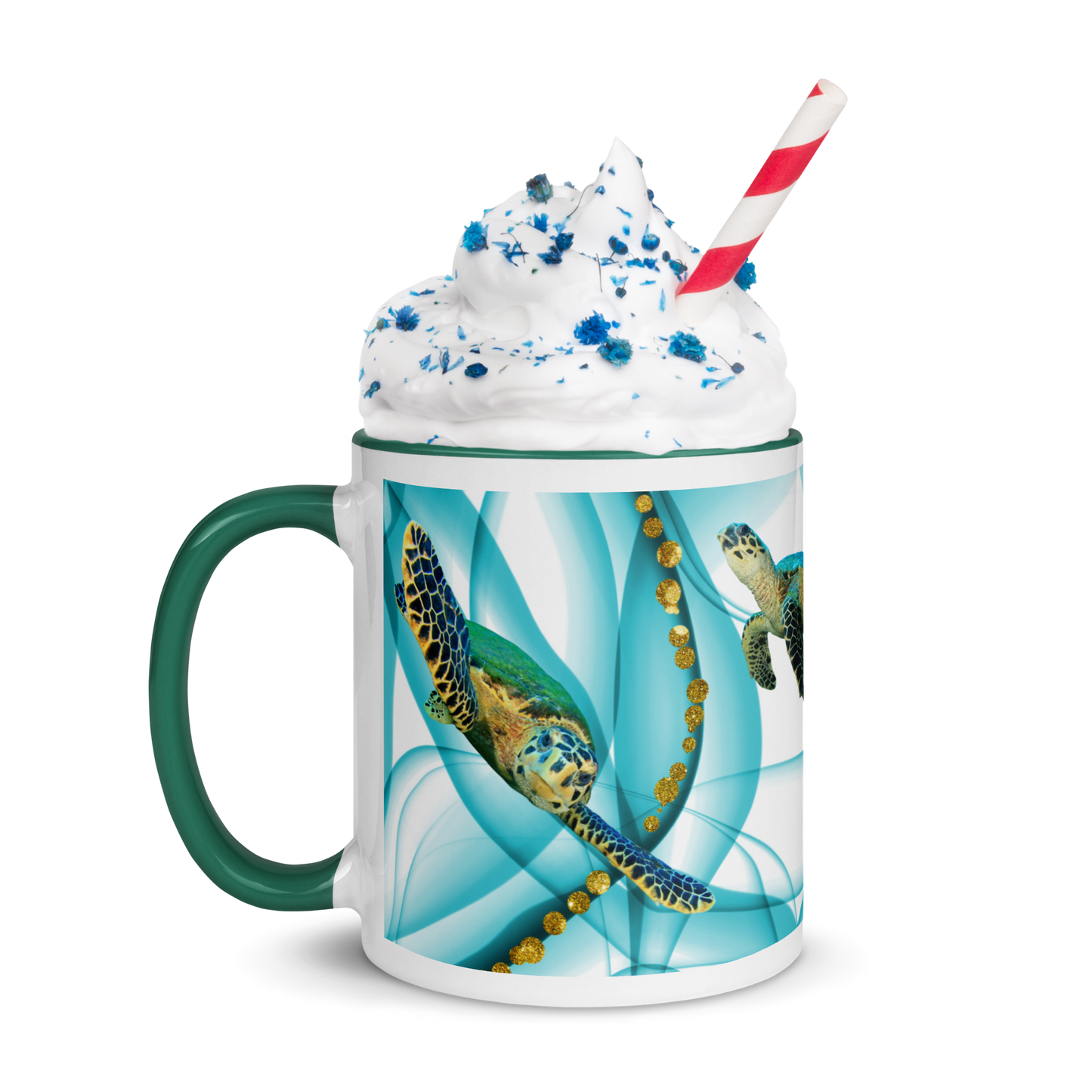 Sea Turtle - Fins Down, Blue Swirl Coffee Mug, 11 oz