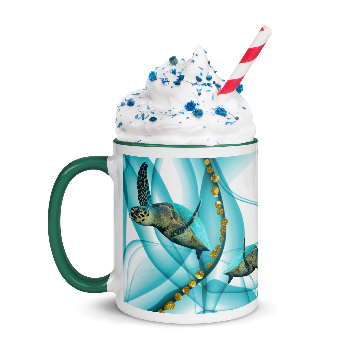 Sea Turtle - Fins Up,  Blue Swirls, Coffee Mug, 11oz