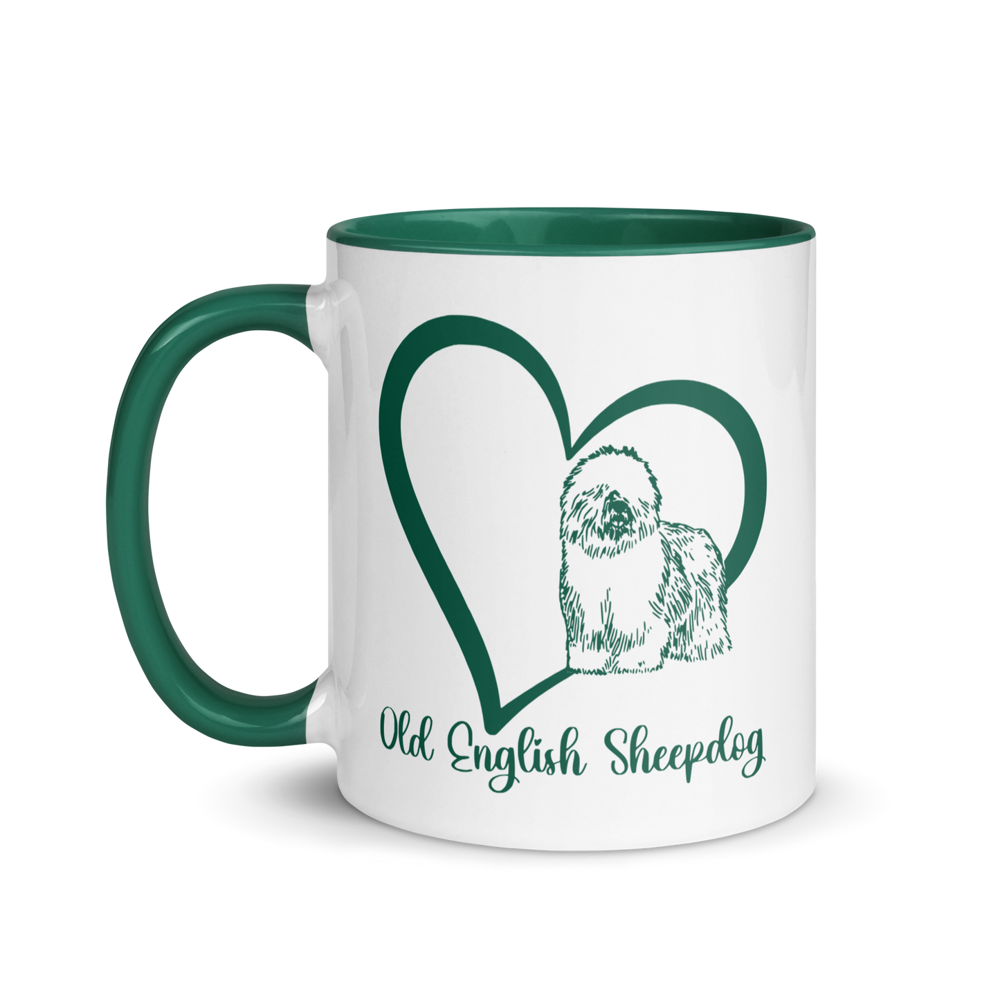 Old English Sheepdog Heart Green Ceramic Mug