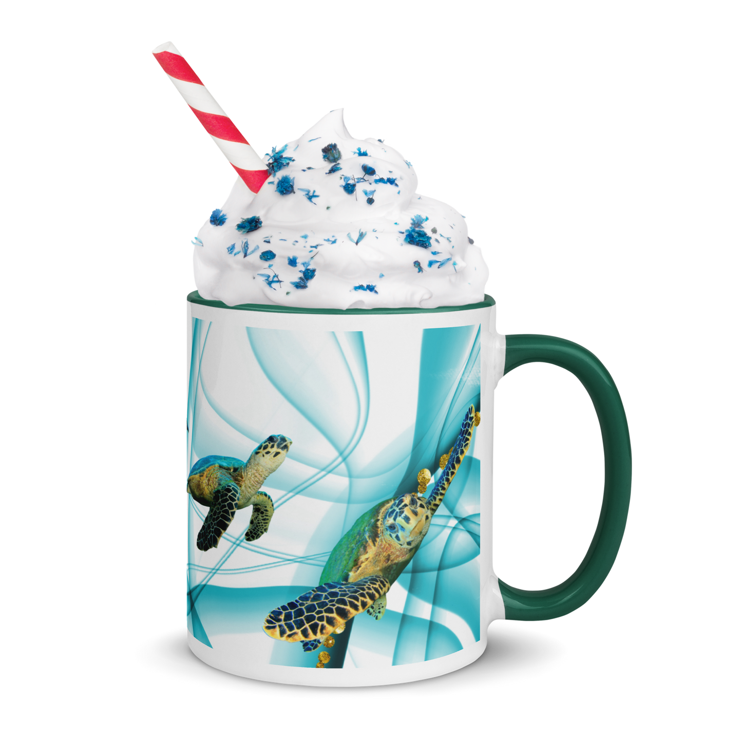 Sea Turtle - Fins Down, Blue Swirl Coffee Mug, 11 oz