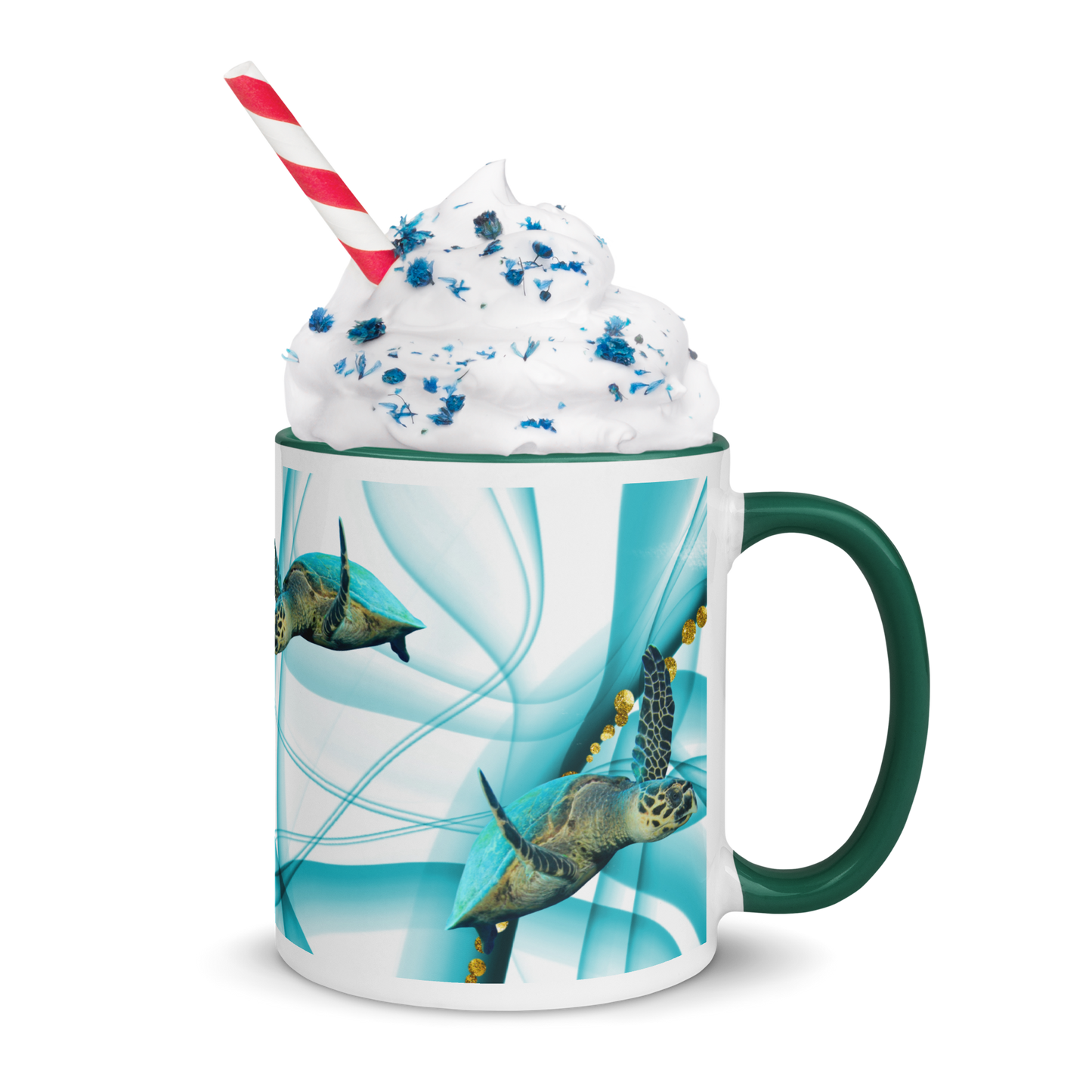 Sea Turtle - Fins Up,  Blue Swirls, Coffee Mug, 11oz