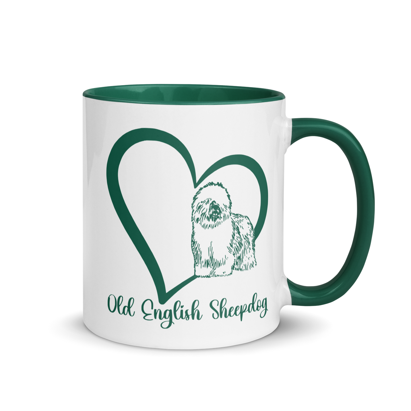 Old English Sheepdog Heart Green Ceramic Mug