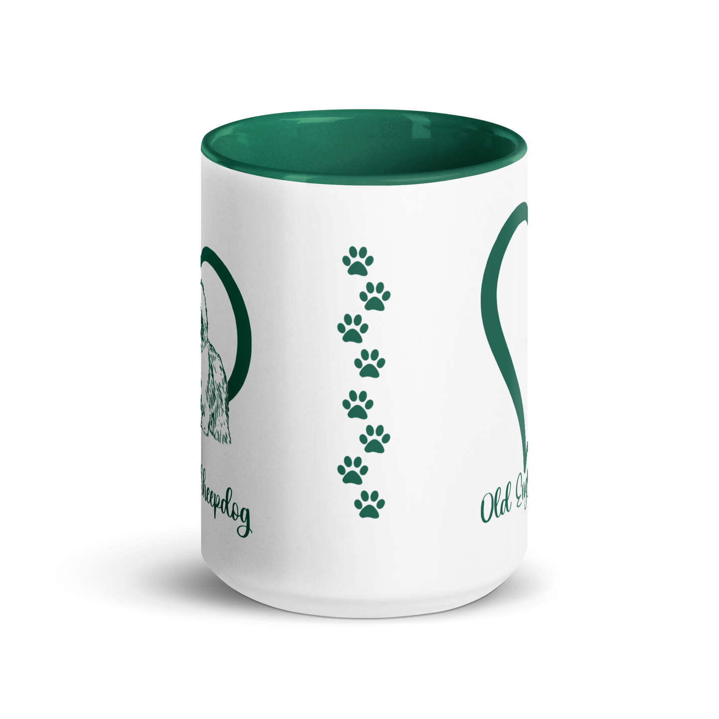 Old English Sheepdog Heart Green Ceramic Mug