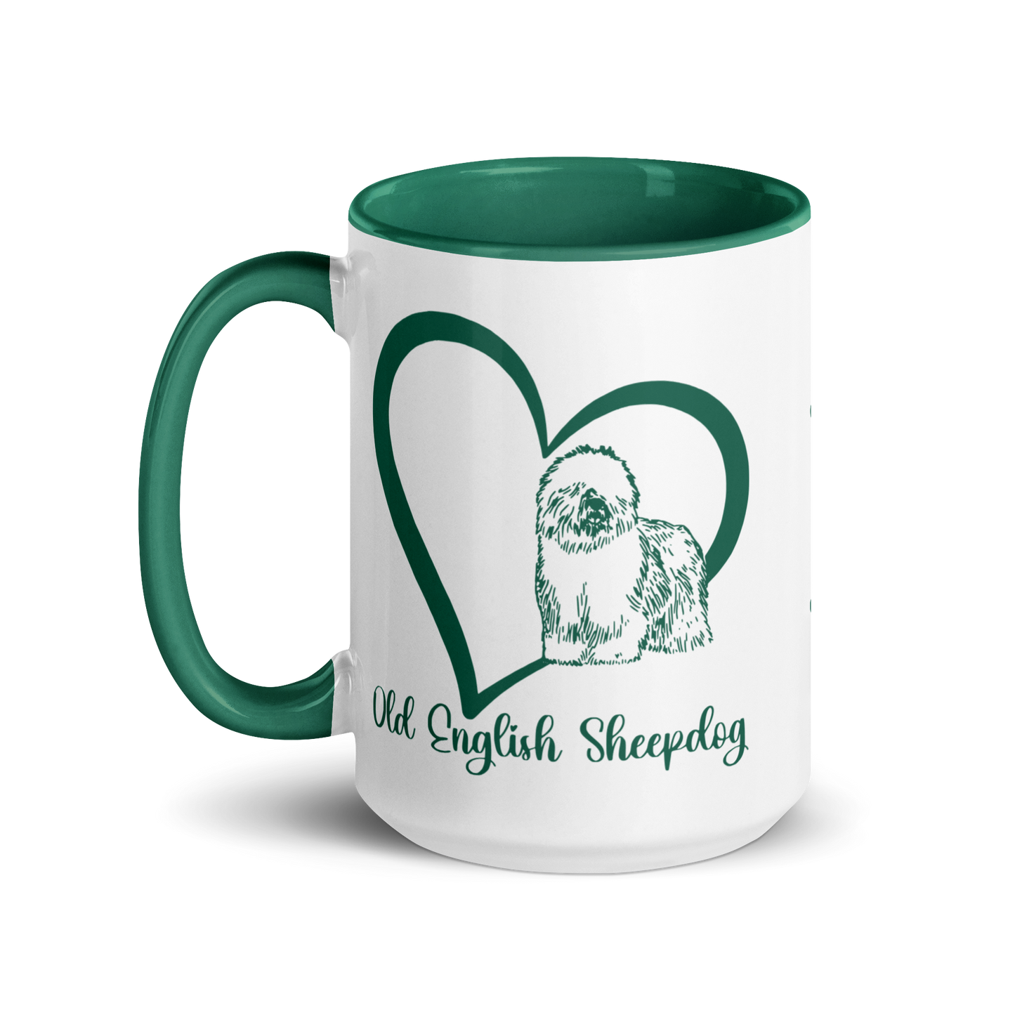 Old English Sheepdog Heart Green Ceramic Mug