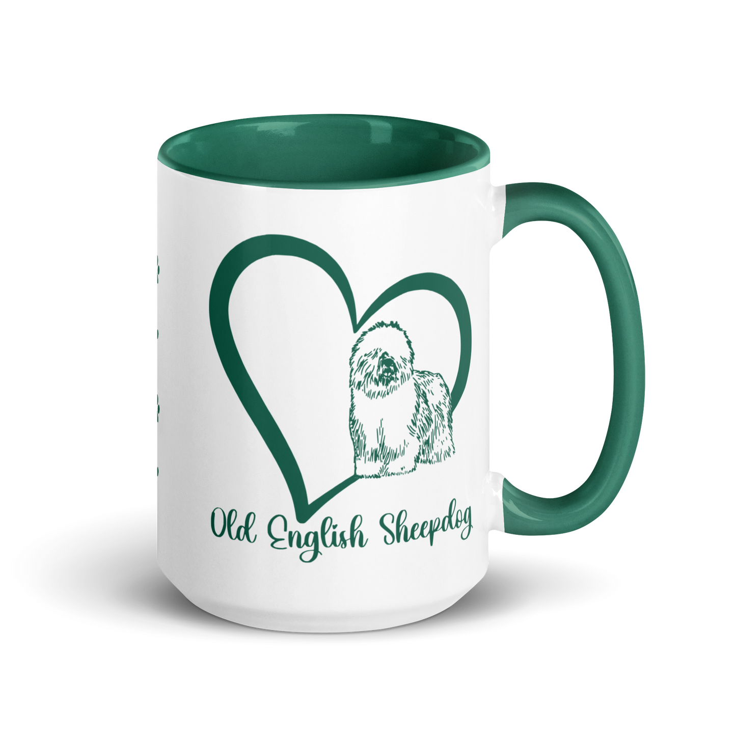 Old English Sheepdog Heart Green Ceramic Mug