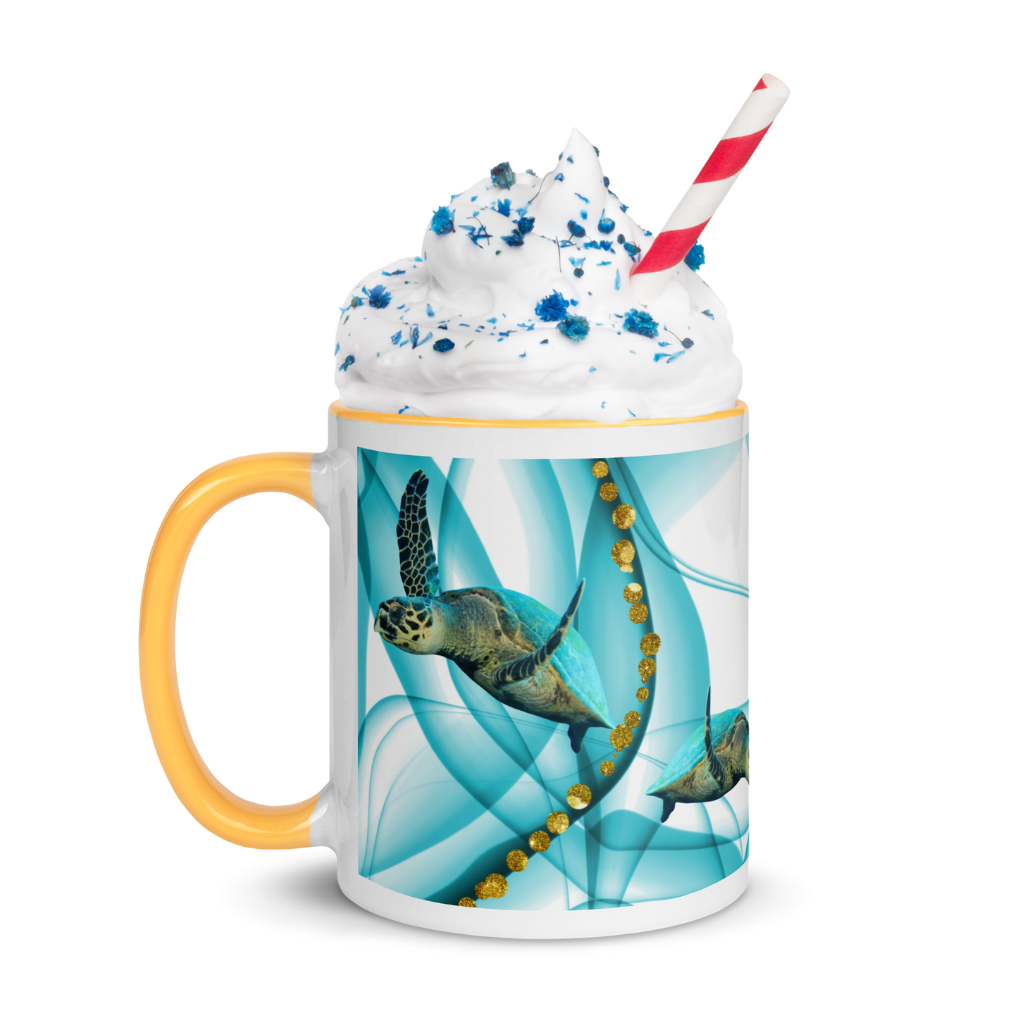 Sea Turtle - Fins Up,  Blue Swirls, Coffee Mug, 11oz