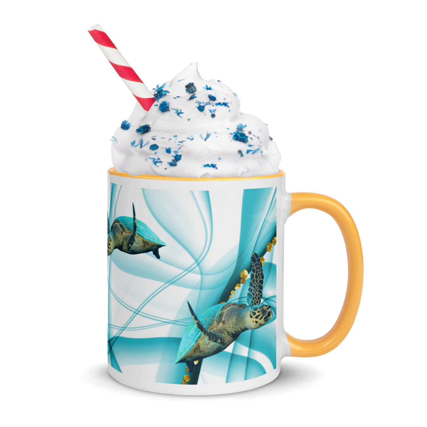 Sea Turtle - Fins Up,  Blue Swirls, Coffee Mug, 11oz