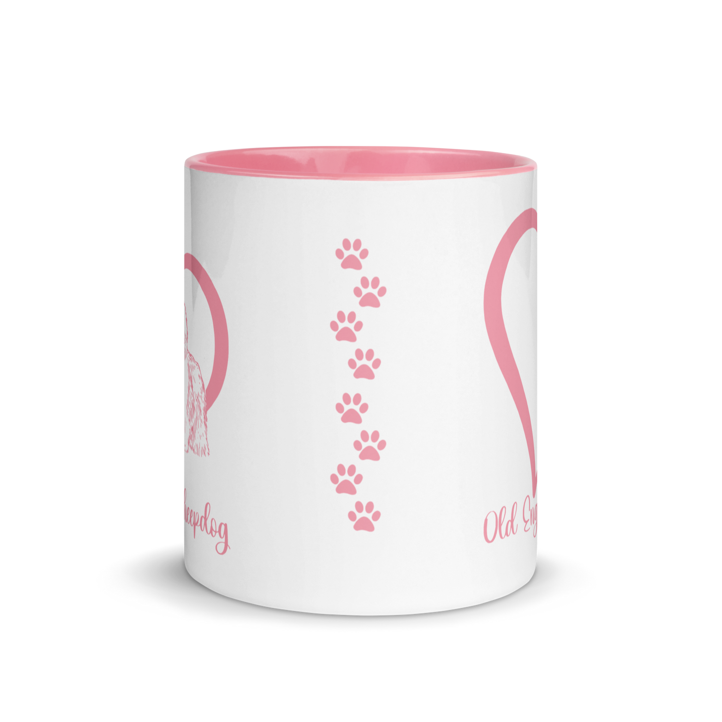 Old English Sheepdog Heart, Pink Ceramic Mug