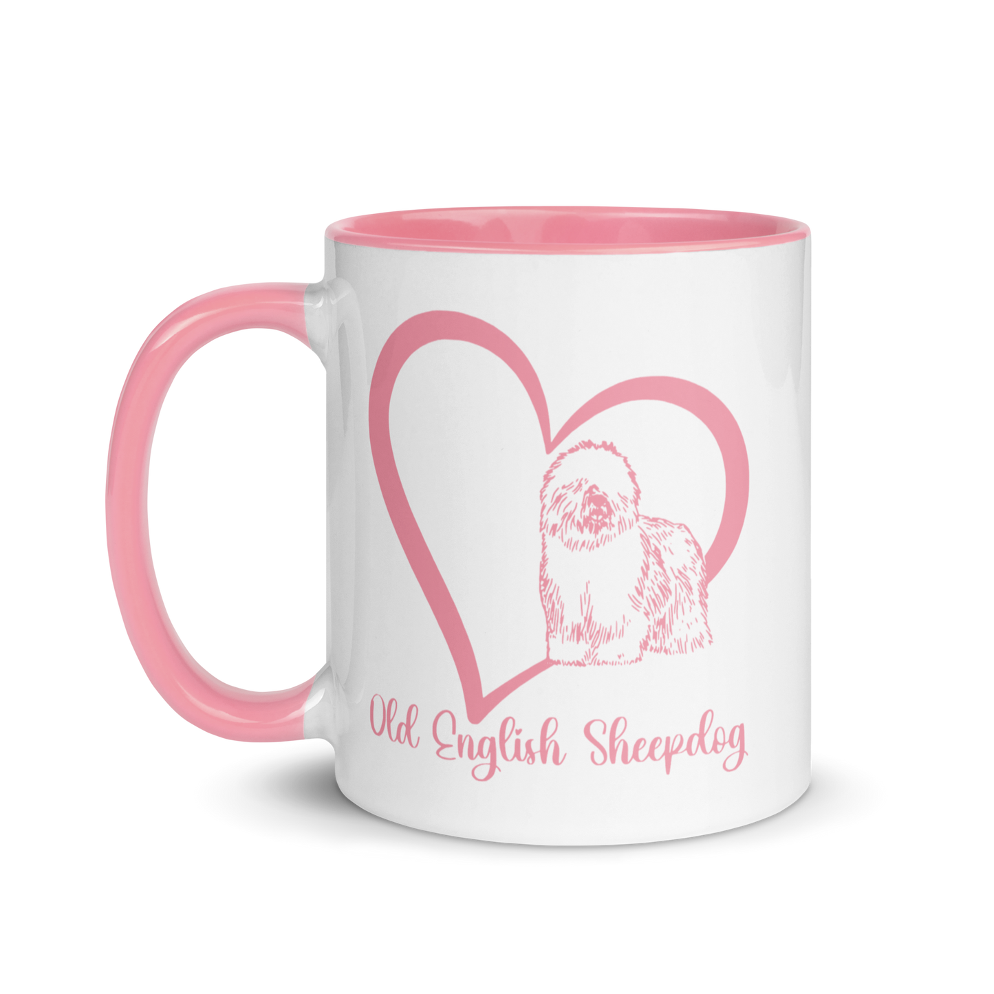 Old English Sheepdog Heart, Pink Ceramic Mug