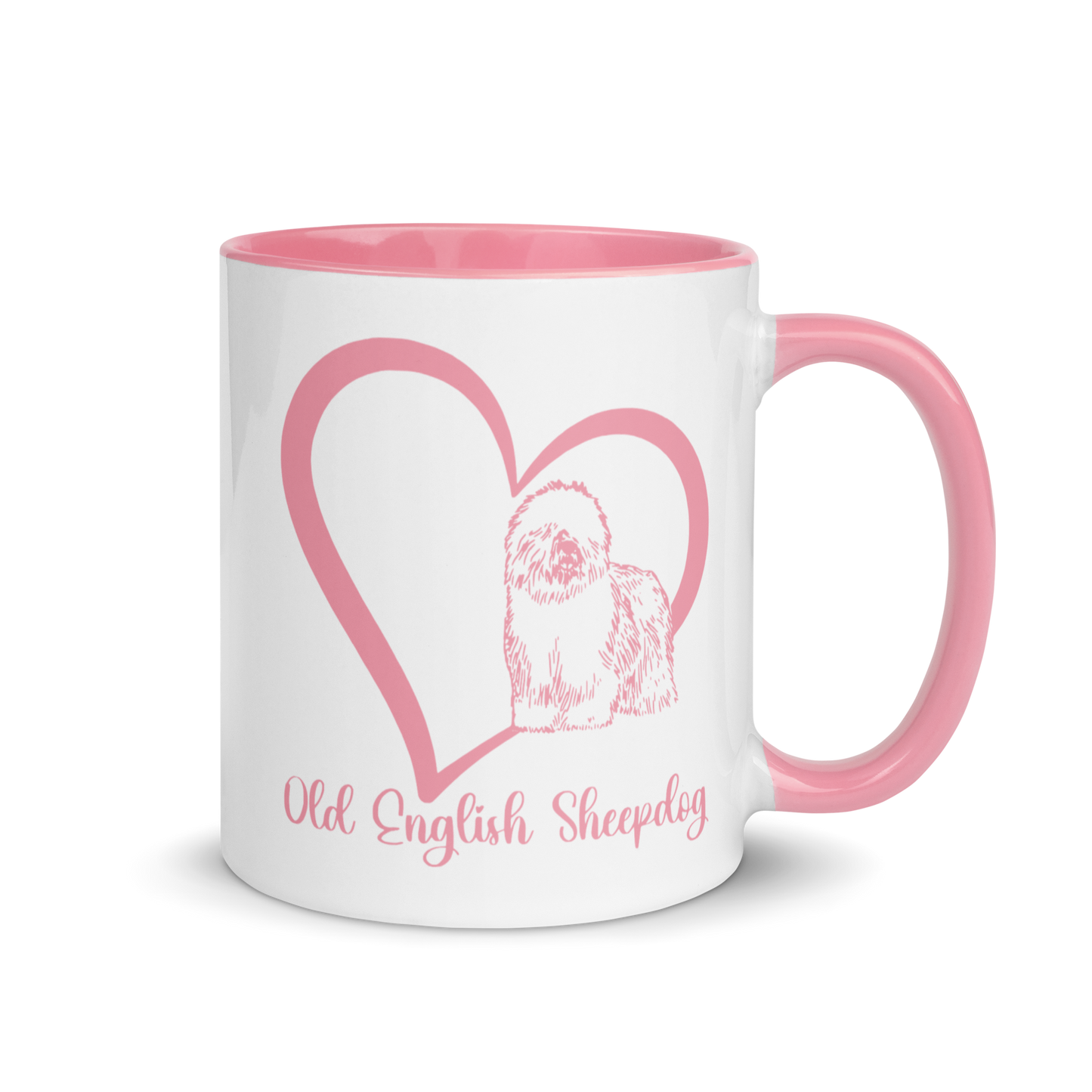 Old English Sheepdog Heart, Pink Ceramic Mug