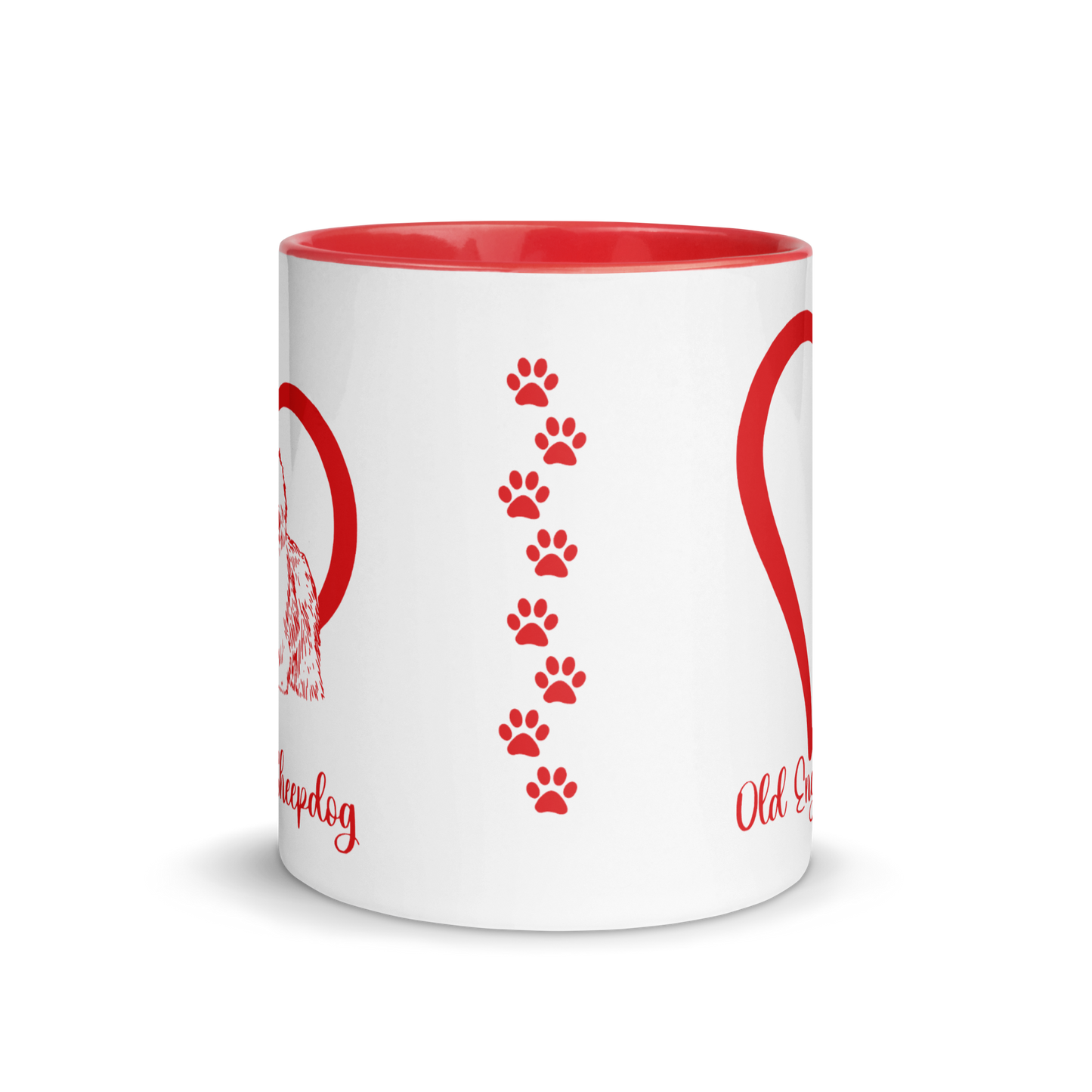 Old English Sheepdog Heart Red Ceramic Mug