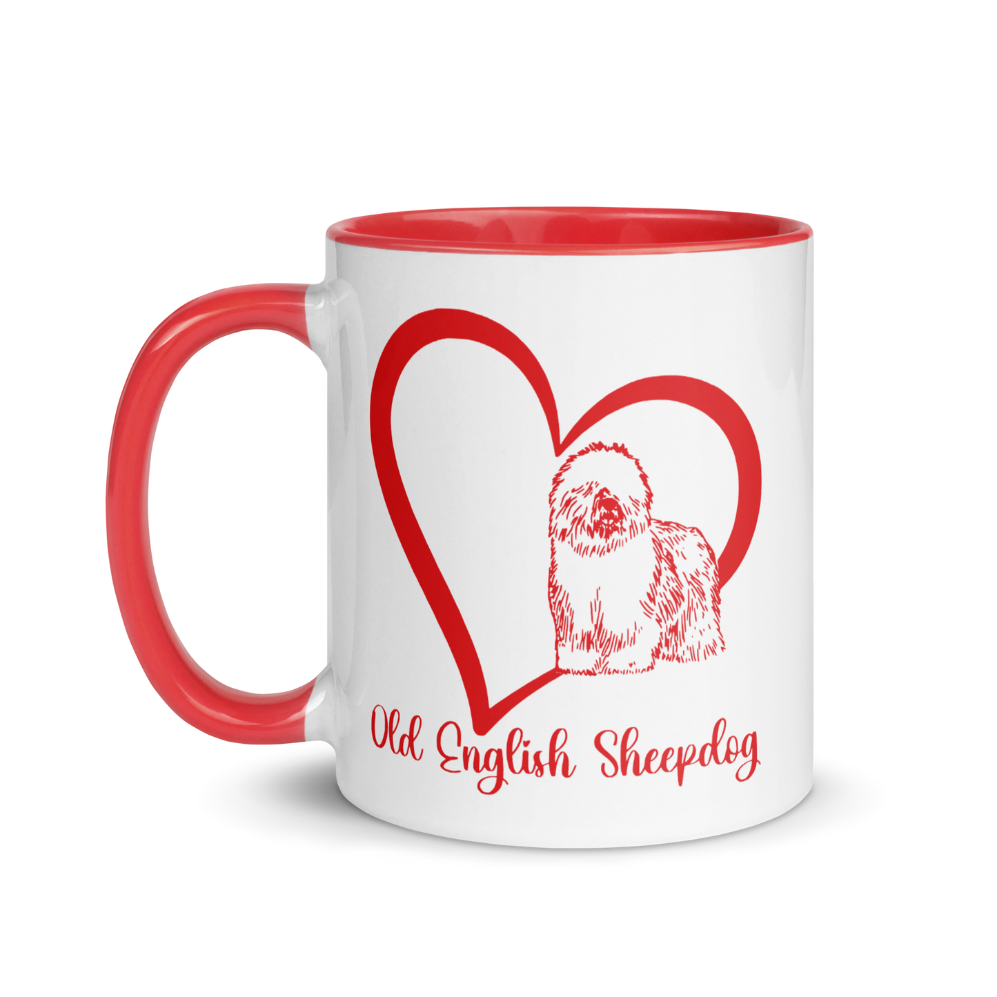 Old English Sheepdog Heart Red Ceramic Mug